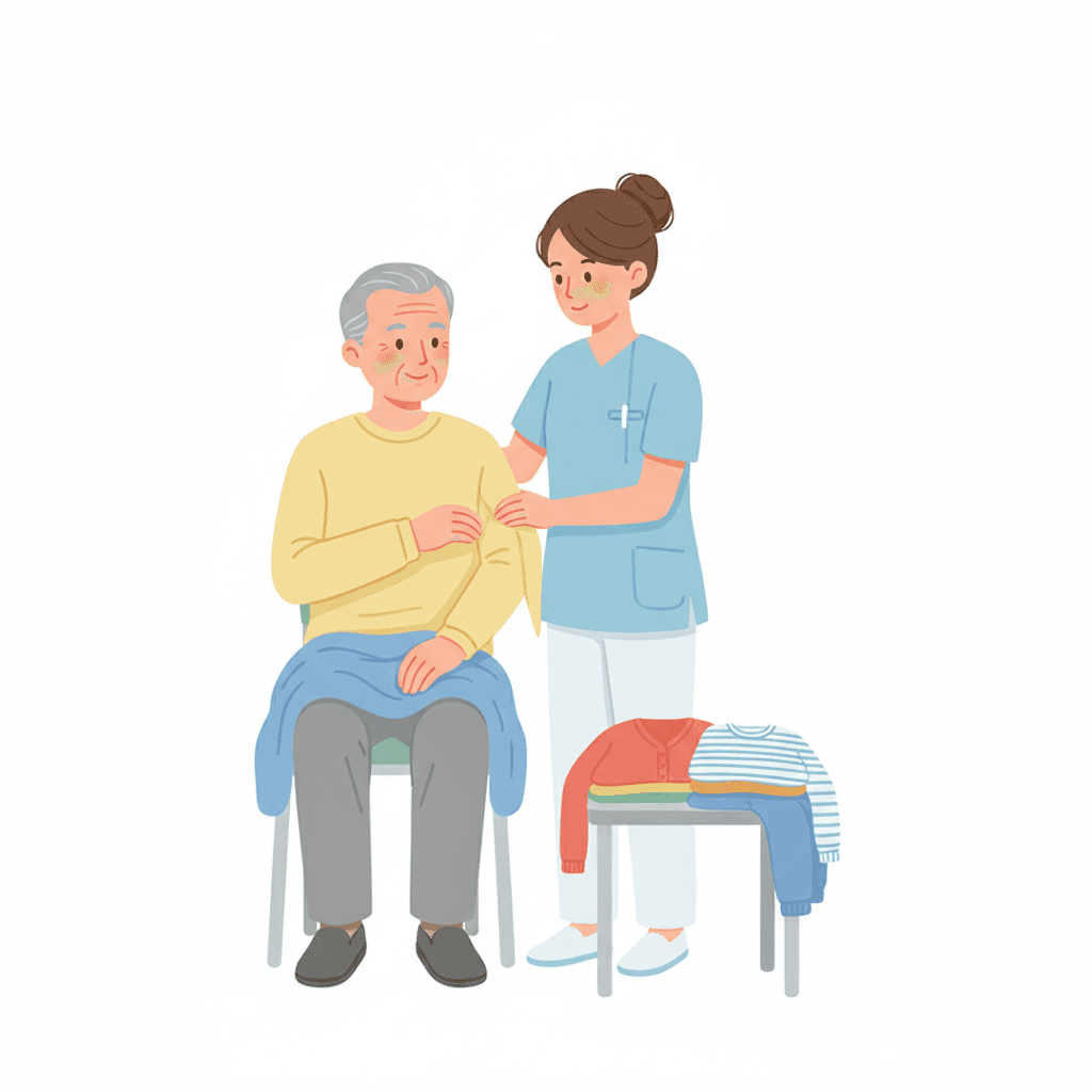 介護の更衣介助|脱健着患の手順・片麻痺対応・衣類選びを実例で整理