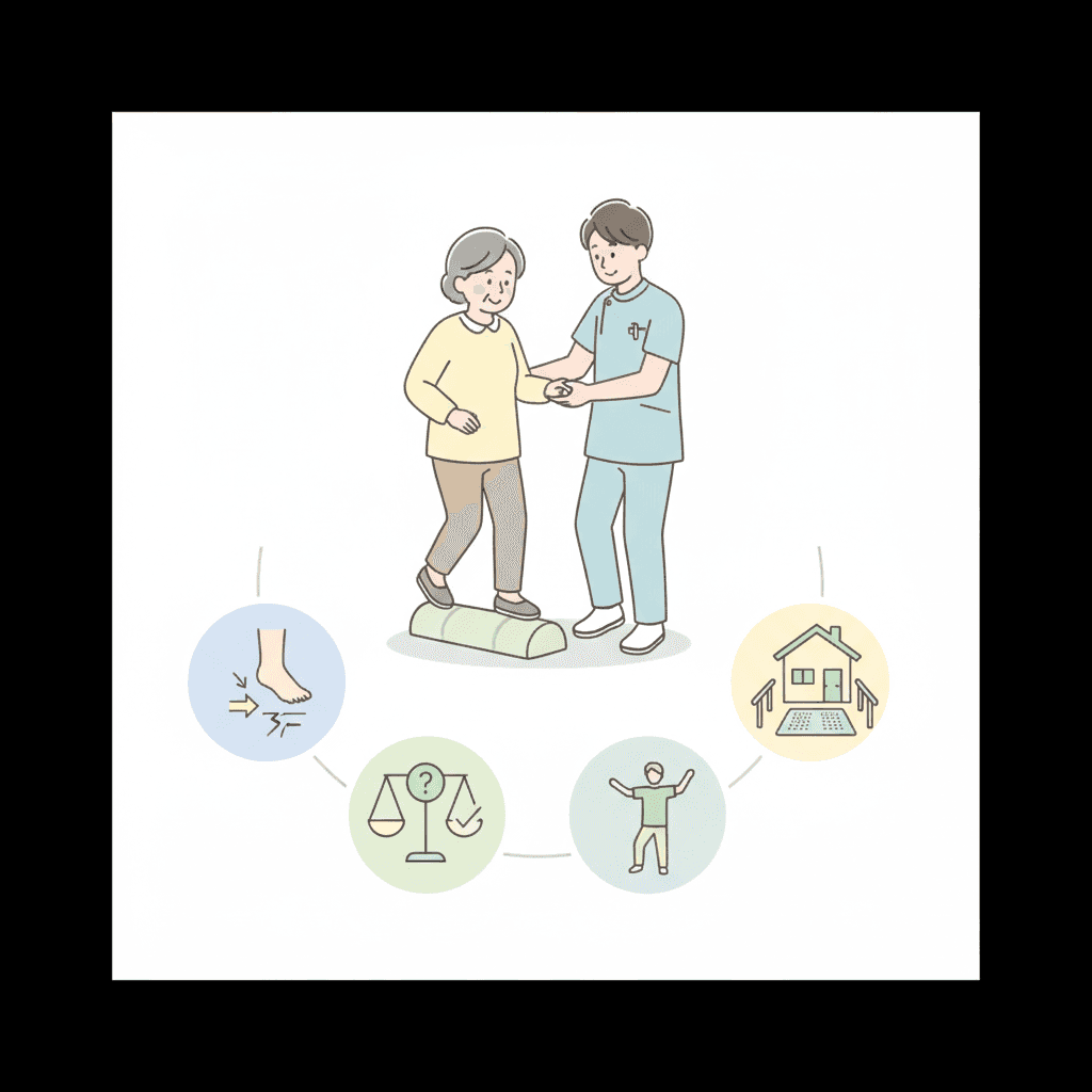 高齢者の転倒予防完全ガイド|原因・リスク評価・環境整備・運動プログラム【2026年版】