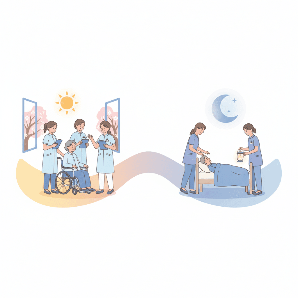 有料老人ホームのシフト・勤務形態|介護付きvs住宅型で違う夜勤実態