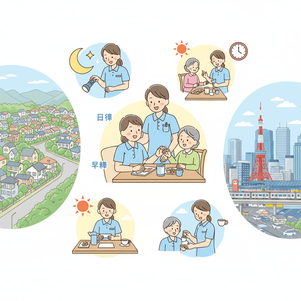 東京都の介護職シフト事情|夜勤回数・通勤・23区と多摩の勤務傾向