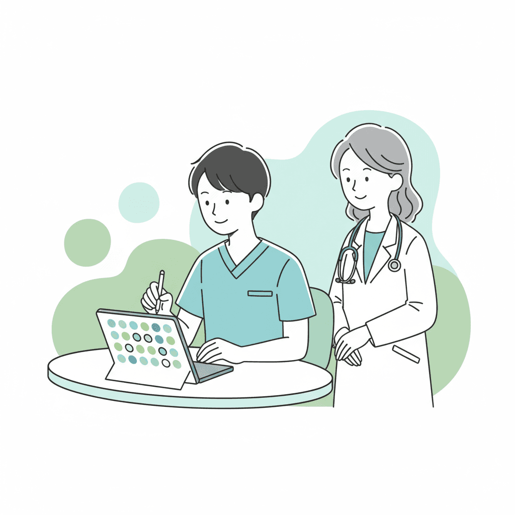 初任者研修の試験内容と形式のイラスト