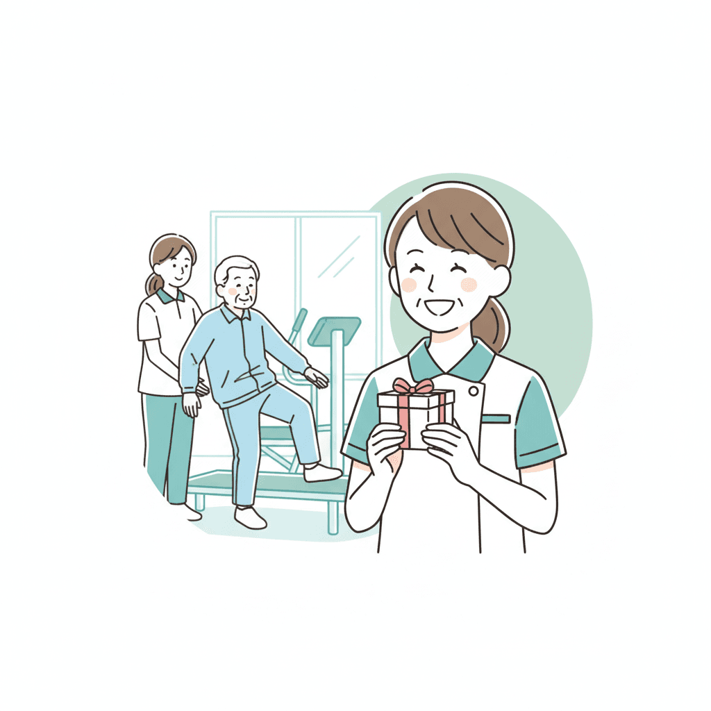 老健の介護職員がボーナスを受け取るイメージイラスト