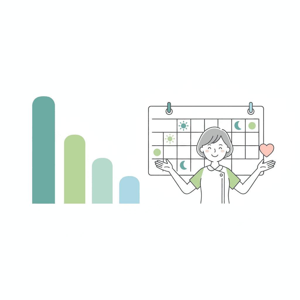 訪問介護の残業時間・休日数データのイメージイラスト