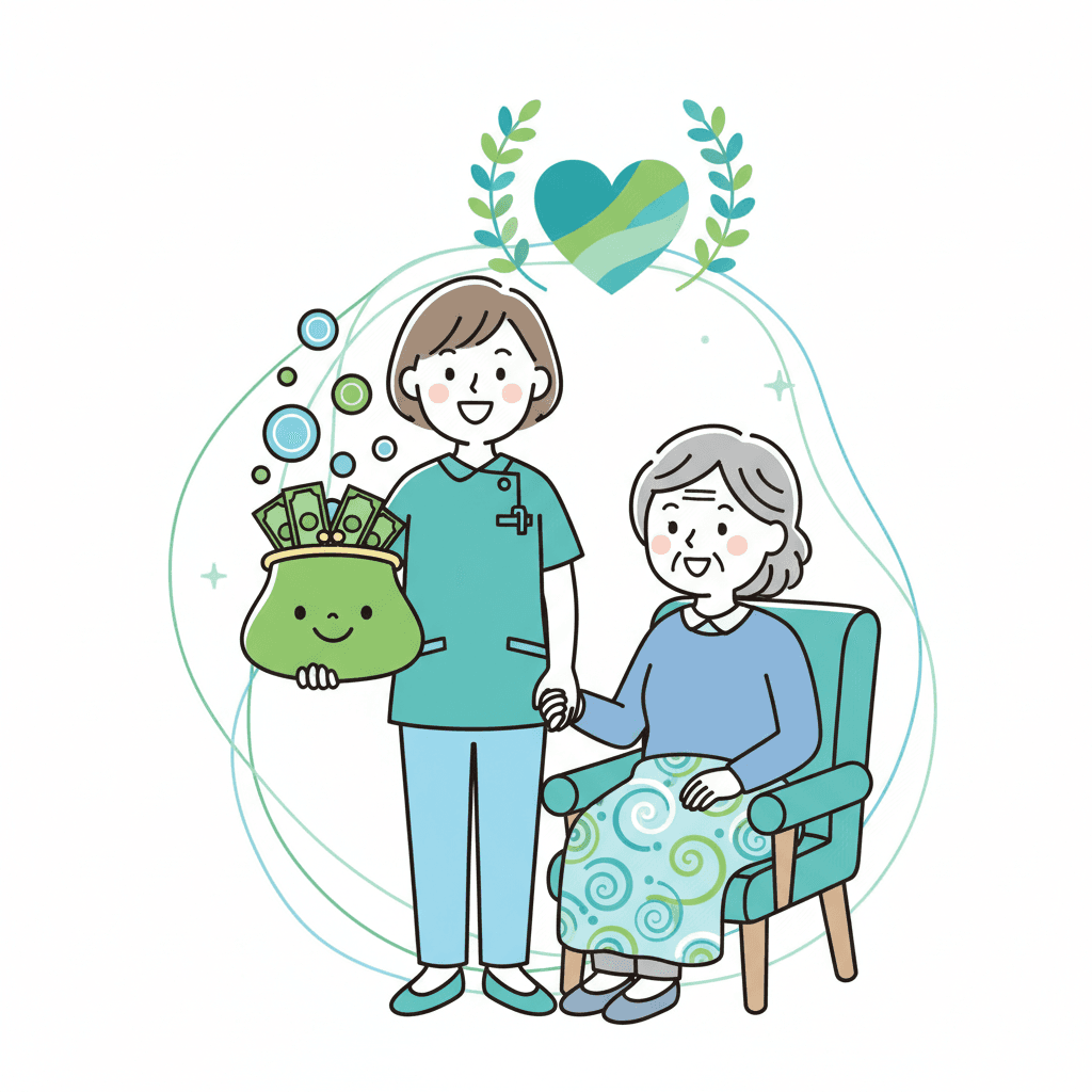 特養の処遇改善加算による収入アップのイメージイラスト