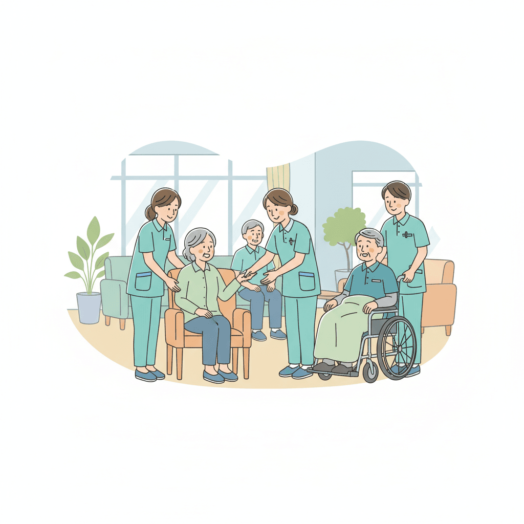 特別養護老人ホームで働く介護職員のイラスト
