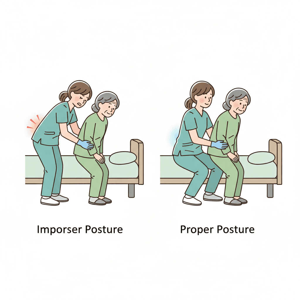 介護職の腰痛の原因を示すイラスト