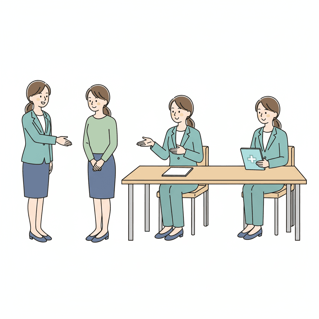 介護職の面接の流れとマナーのイラスト