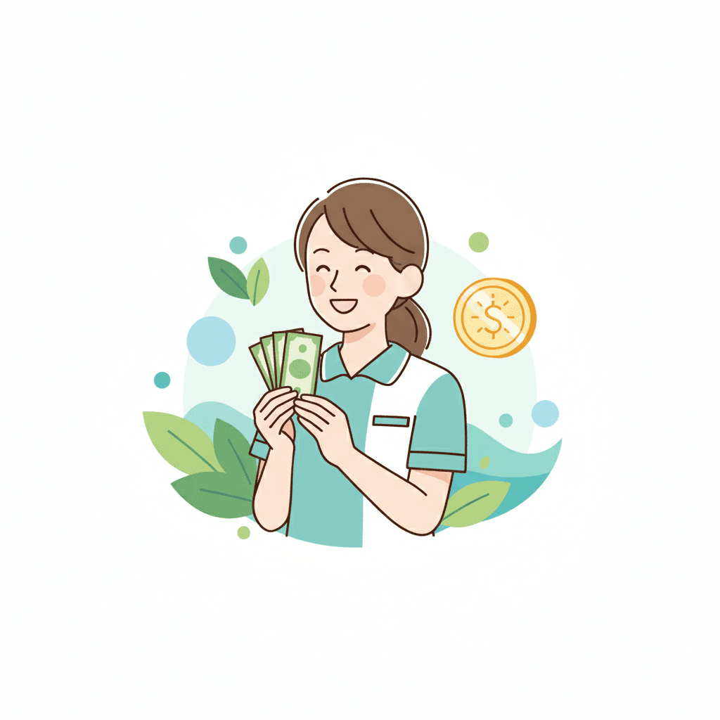 パート介護職員が処遇改善加算を受け取るイメージイラスト