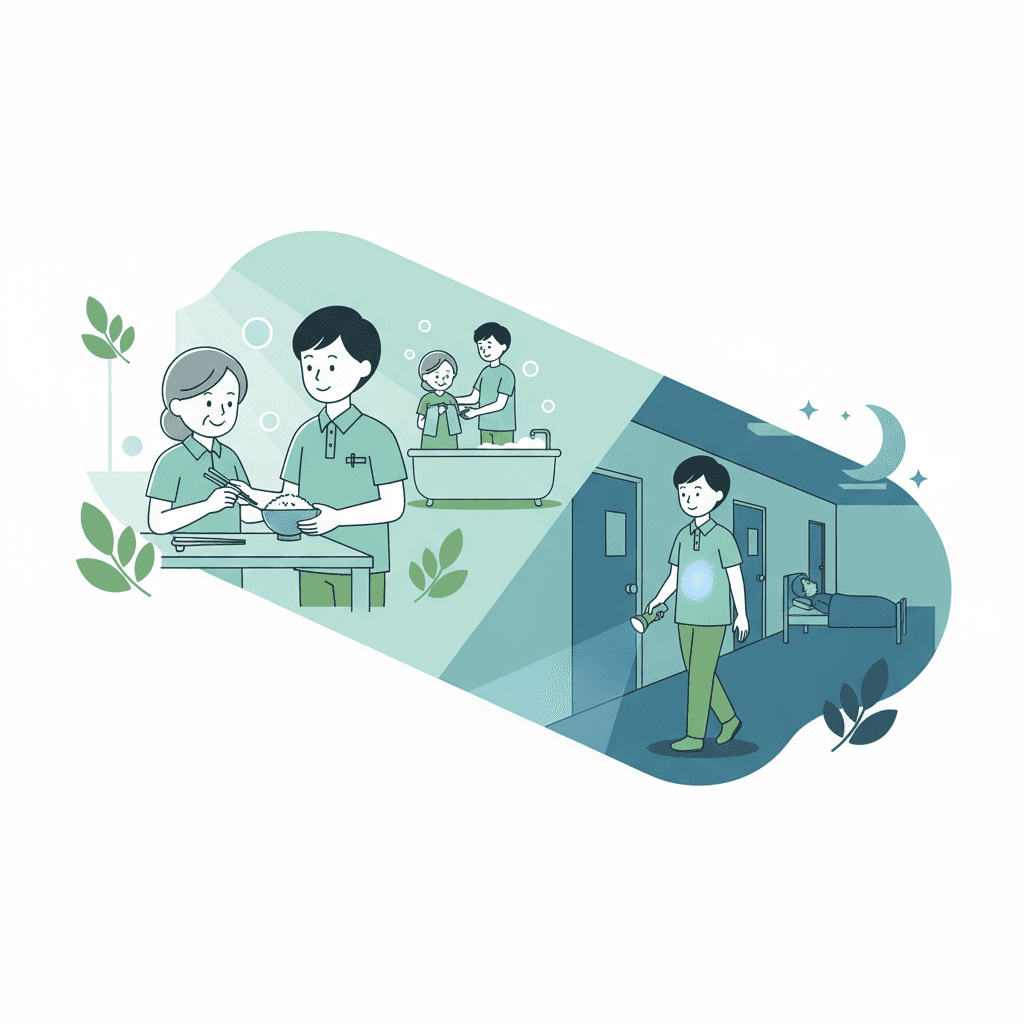 グループホーム介護職員の1日の流れイラスト