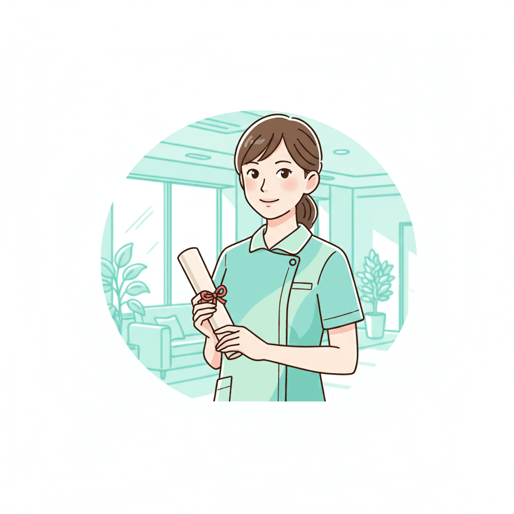 資格手当の仕組みを理解した介護士のイラスト