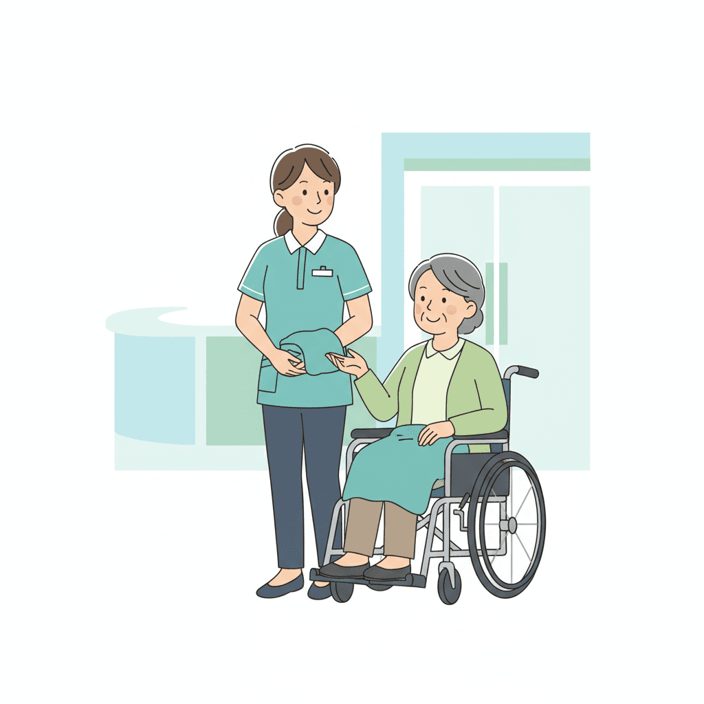 高齢者を介助するサービス介助士のイラスト