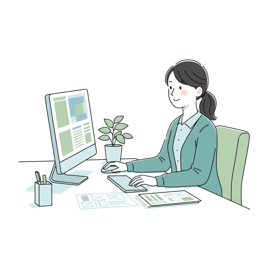 介護施設で事務作業を行う介護事務スタッフのイラスト