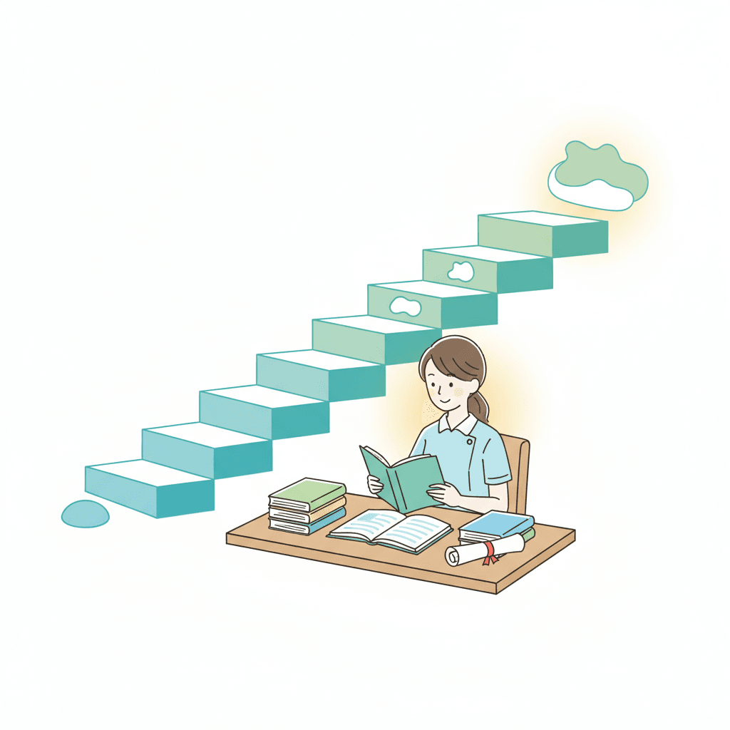 介護職の資格取得ルートとキャリアアップのイメージイラスト