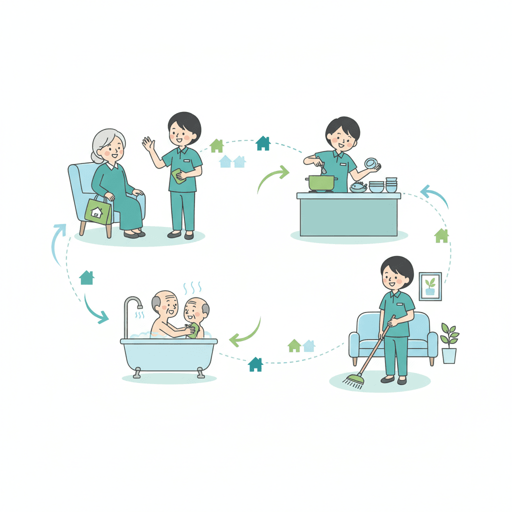 訪問介護ヘルパーの1日の流れイラスト