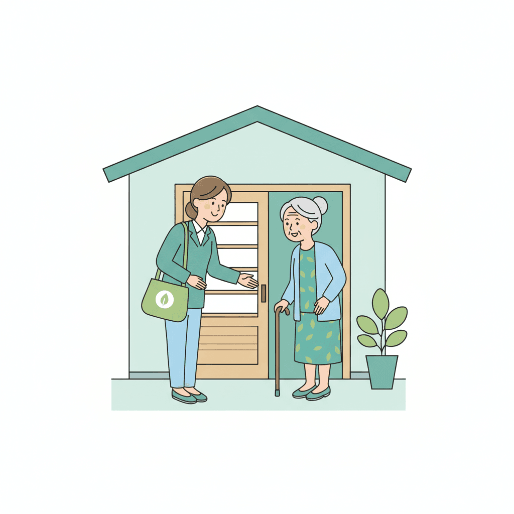 訪問介護ヘルパーが利用者宅を訪問するイラスト