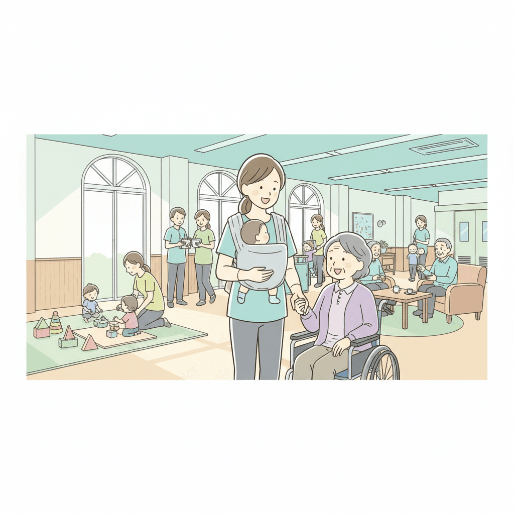 子育てと介護職の両立のイラスト