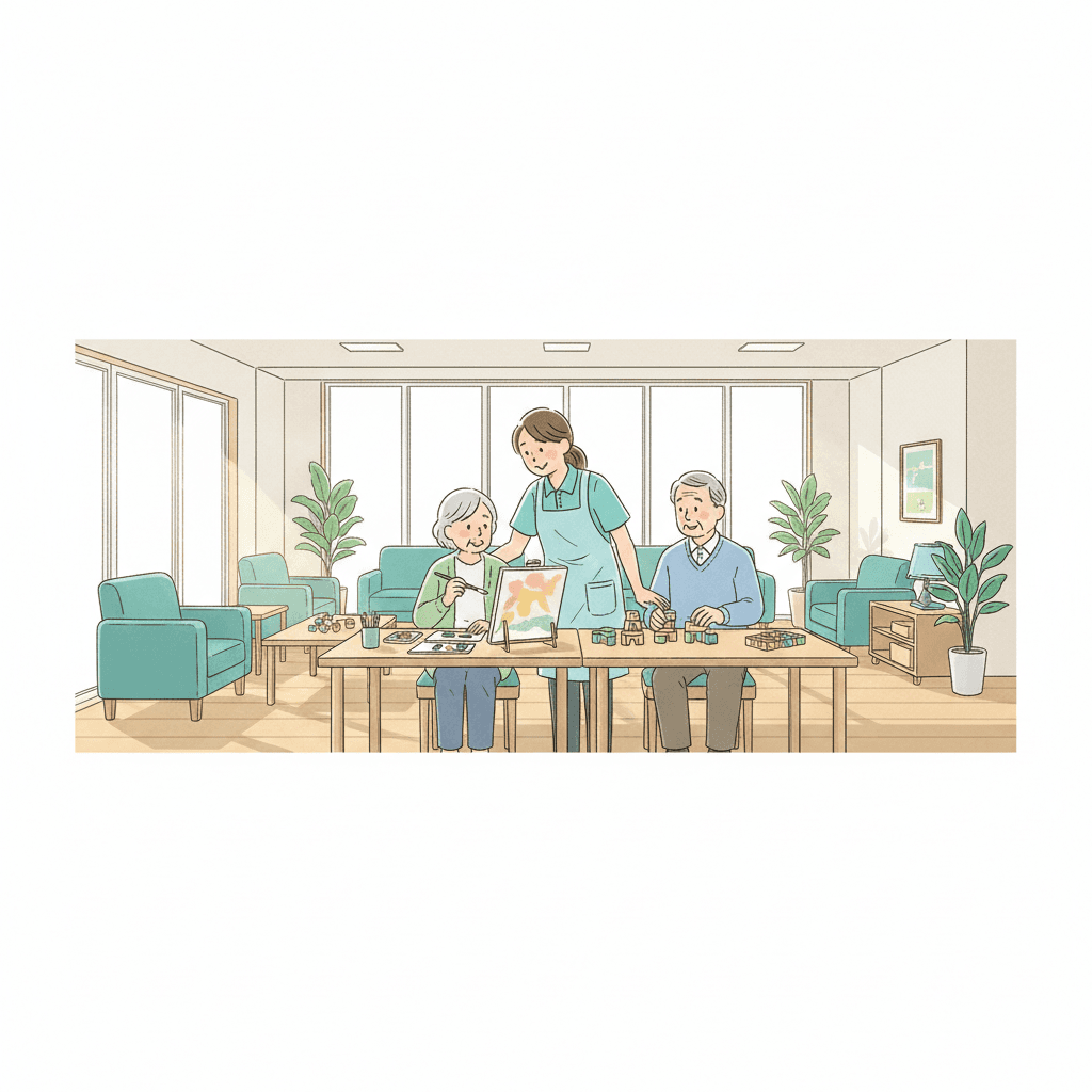 デイサービスの日中の勤務イメージイラスト