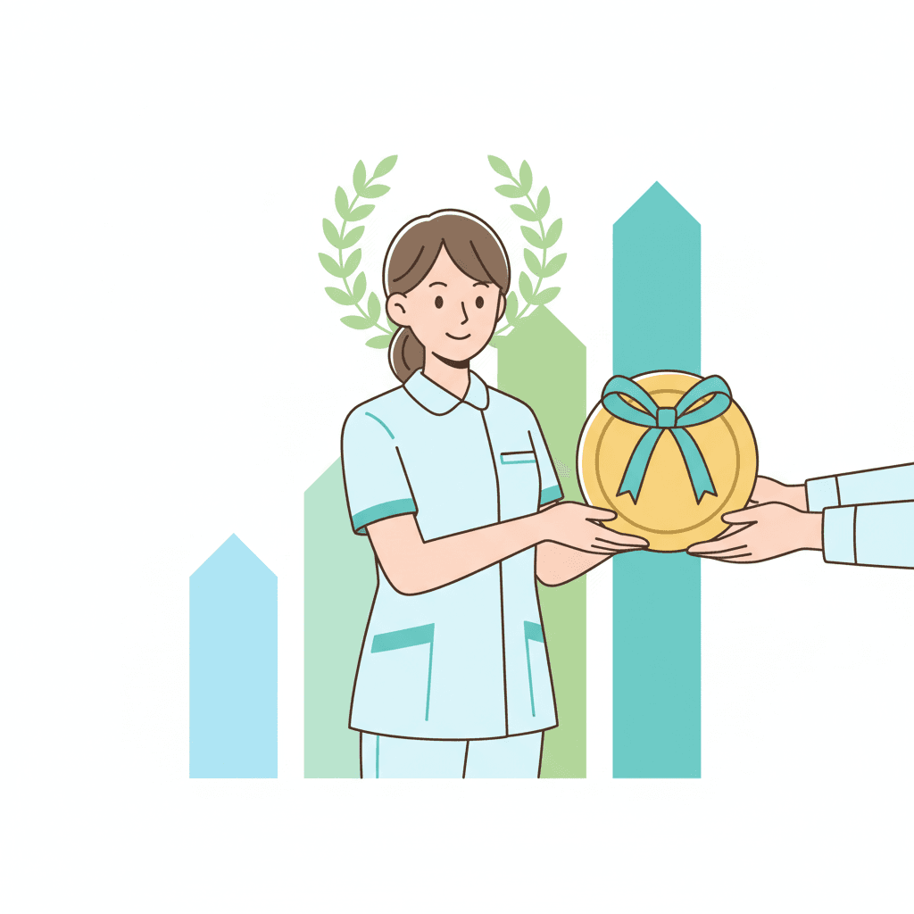 正社員の処遇改善加算を受け取る介護職員のイラスト