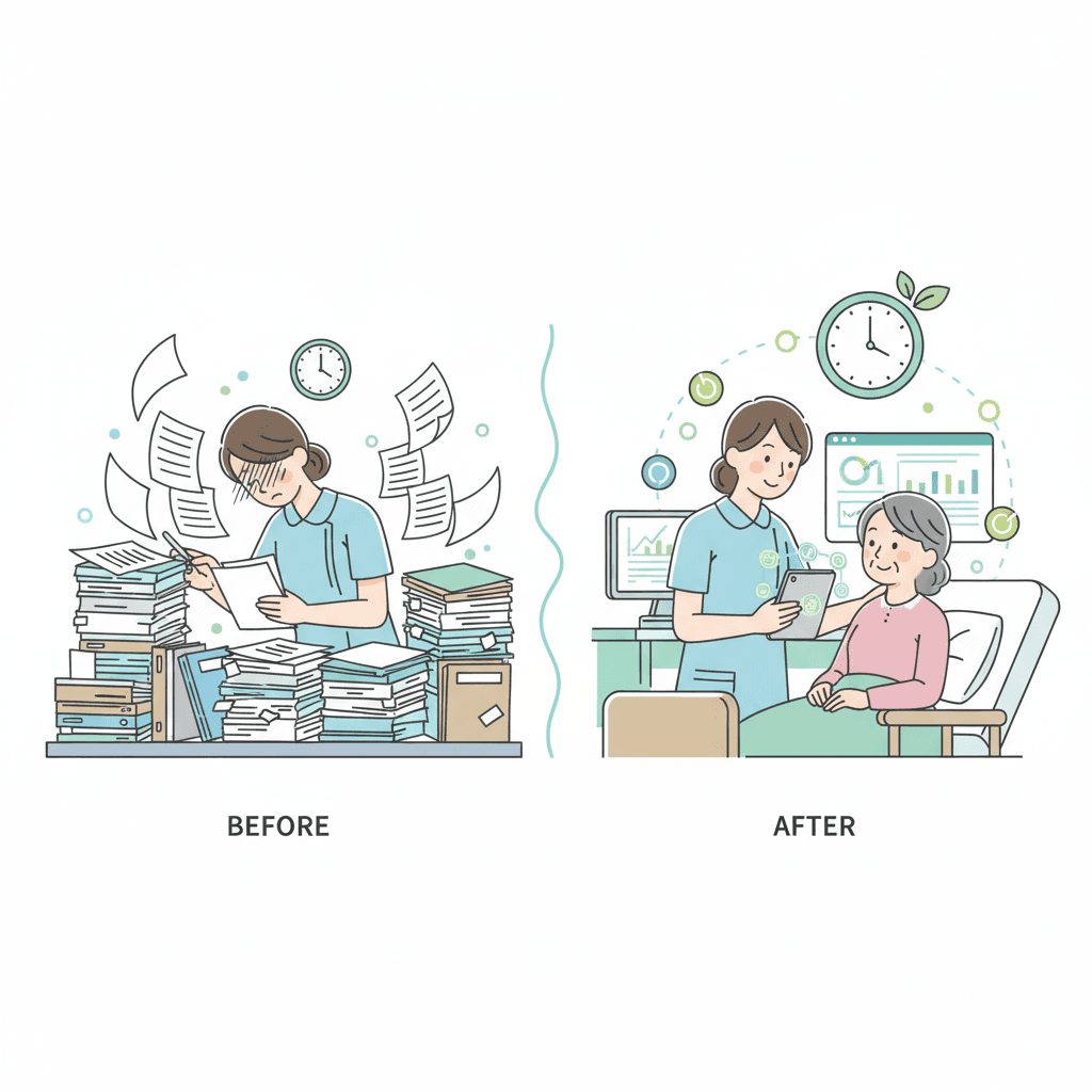 ICT導入による業務時間の変化のイラスト