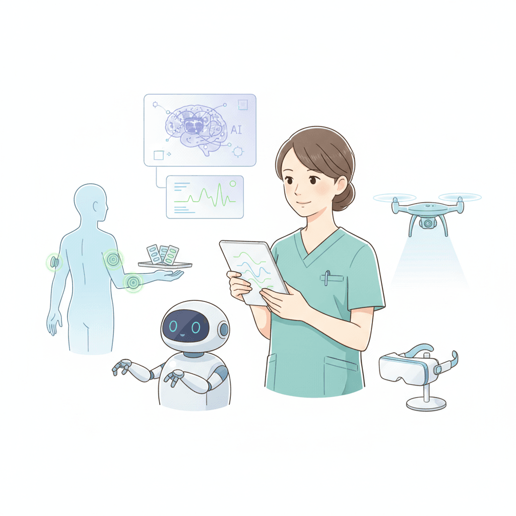 介護現場で導入が進むテクノロジーのイラスト