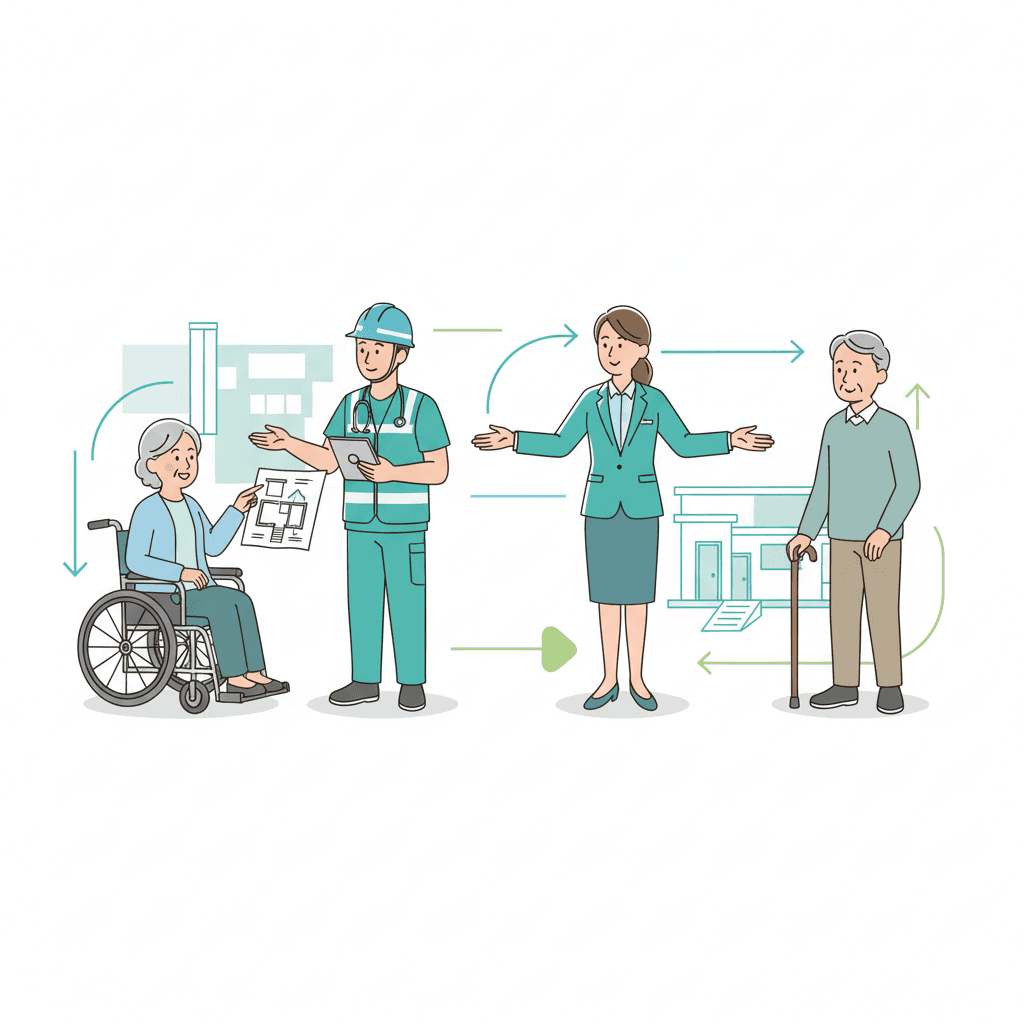 福祉・医療・建築をつなぐ福祉住環境コーディネーターのイラスト