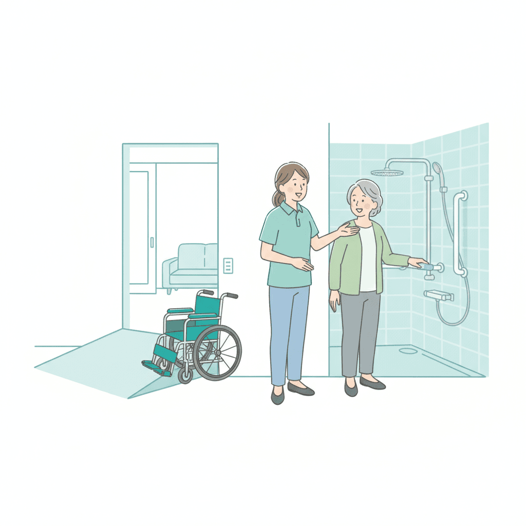 高齢者の住宅改修をアドバイスする専門家のイラスト