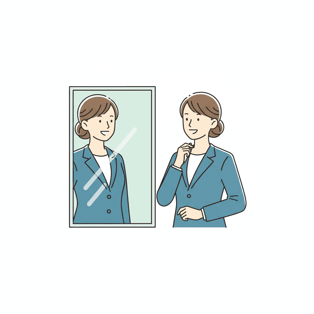 面接前に身だしなみを確認する求職者のイメージイラスト