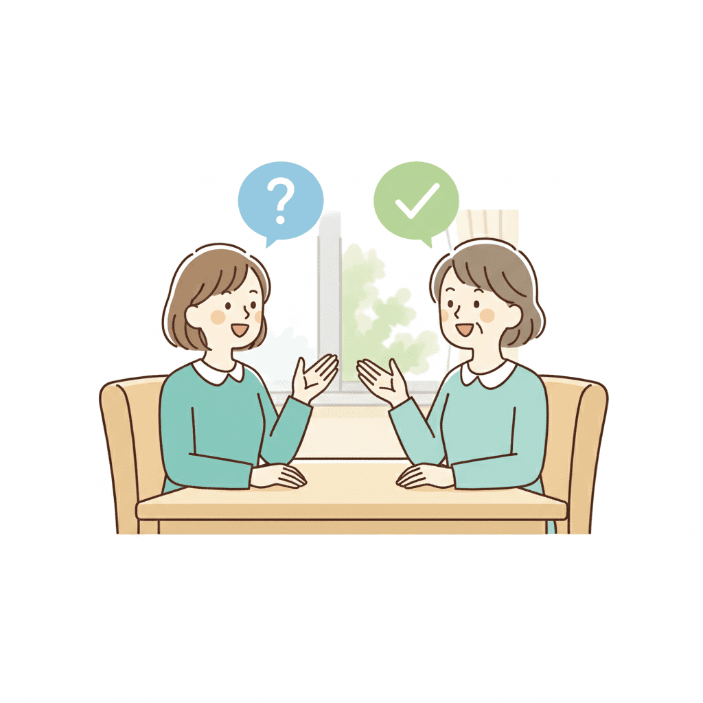 介護職の面接でよく聞かれる質問と回答のイメージイラスト