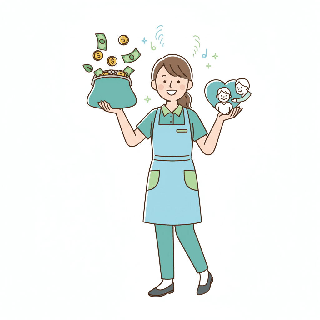 訪問介護の処遇改善加算による収入アップのイメージイラスト