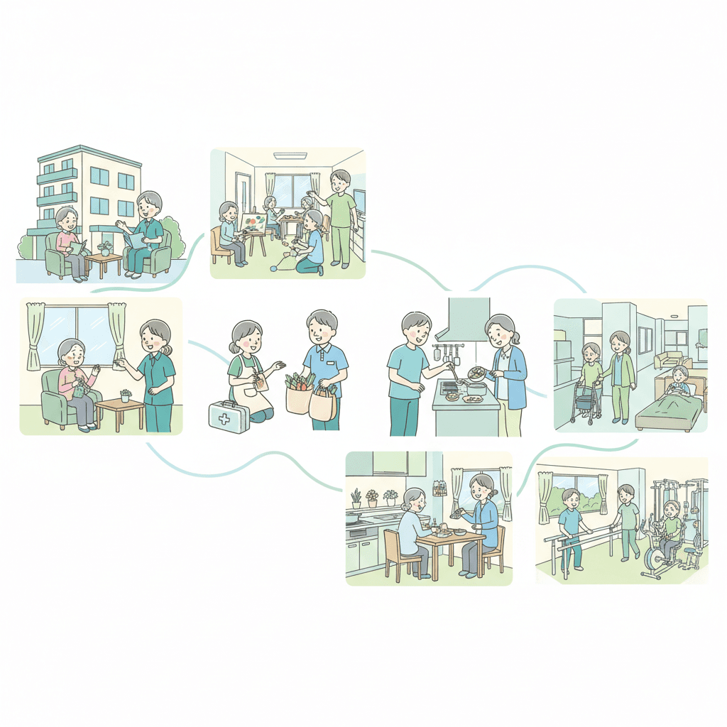 8タイプの施設を詳しく解説するイラスト