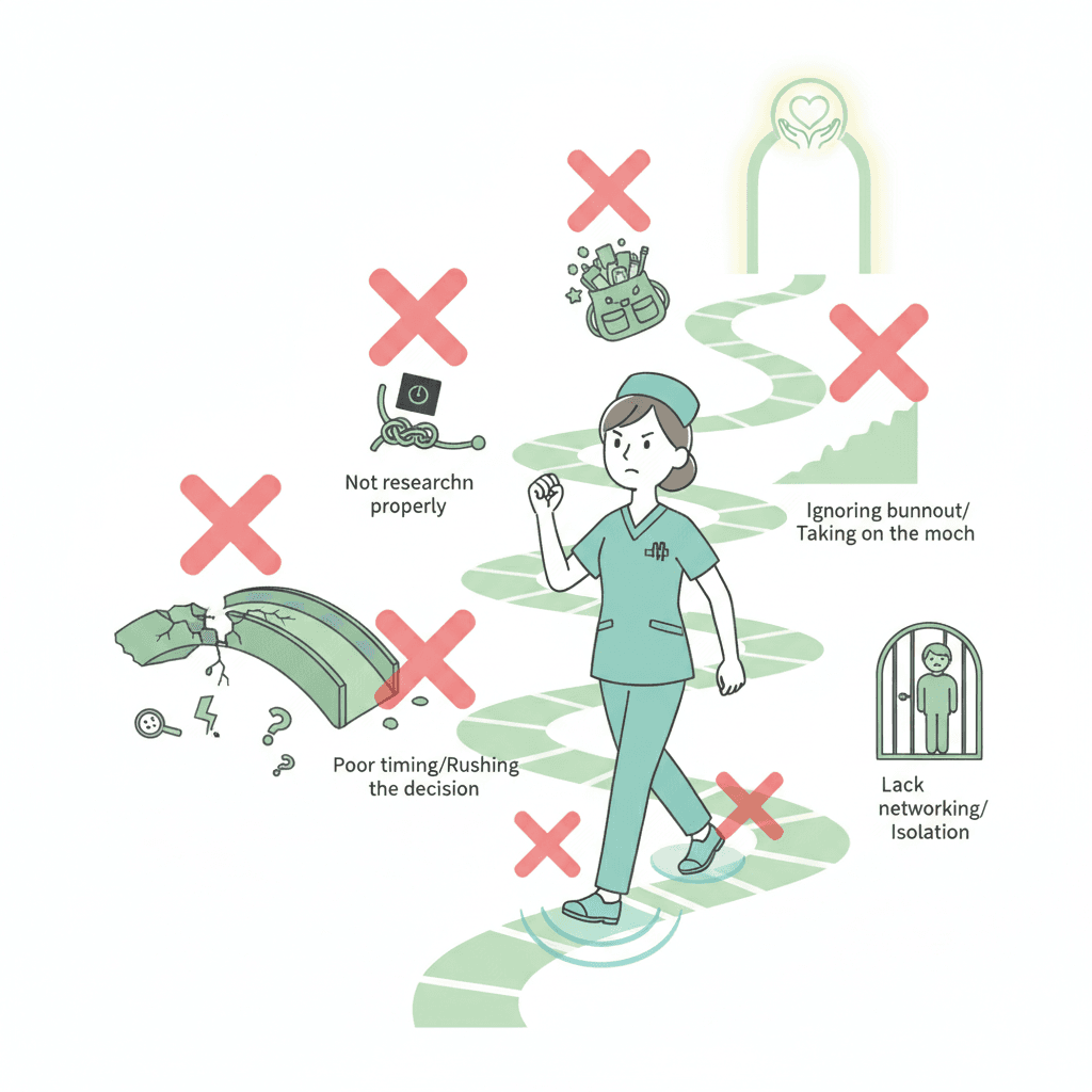 介護職の転職でよくある失敗パターンのイラスト