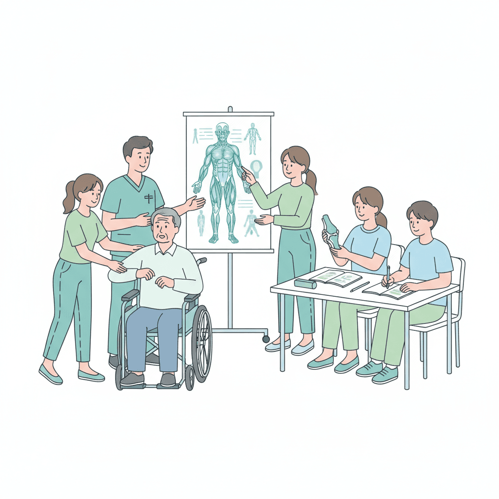 介護予防運動指導員の講習カリキュラムで学ぶ受講生のイラスト