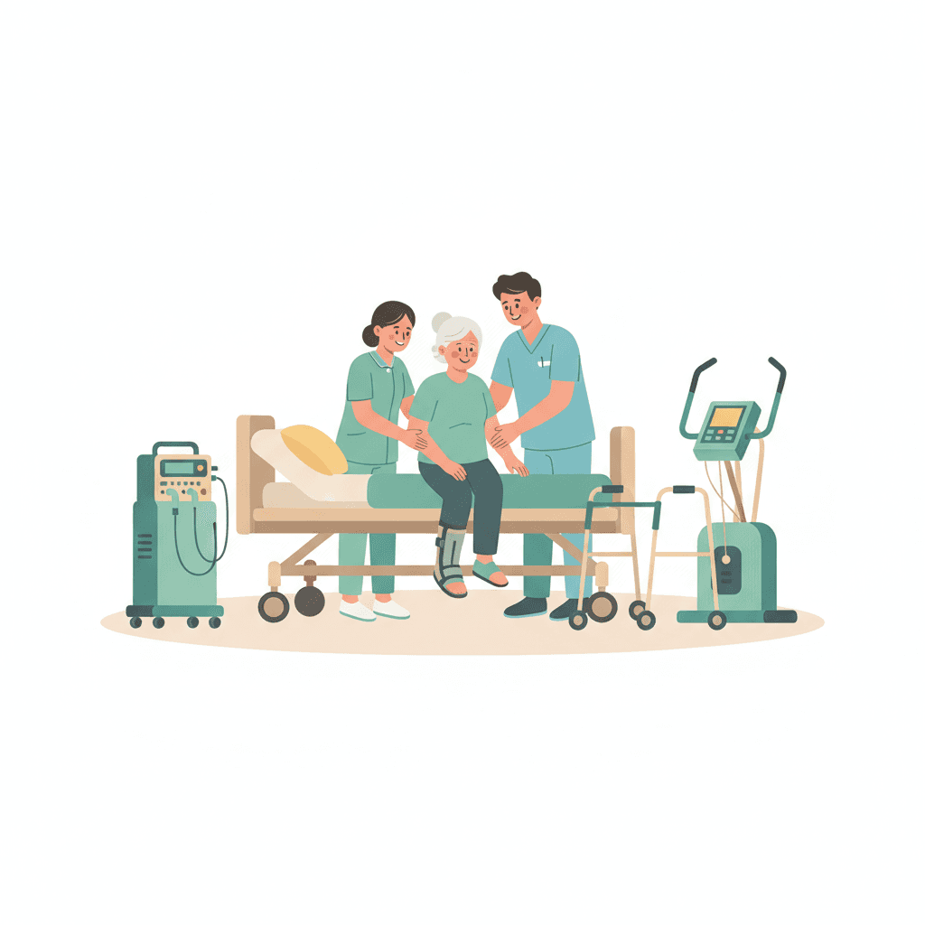 老健で夜勤をする介護職員と看護師のイラスト