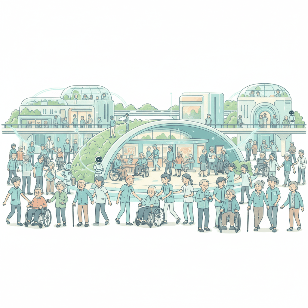 2040年の高齢化社会のイラスト