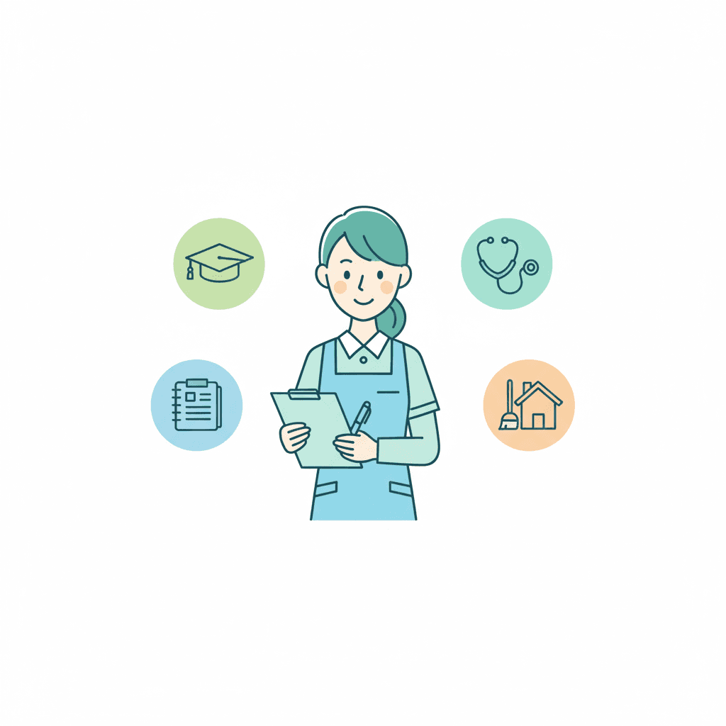 訪問介護で必要な資格の種類と業務範囲を表すイラスト