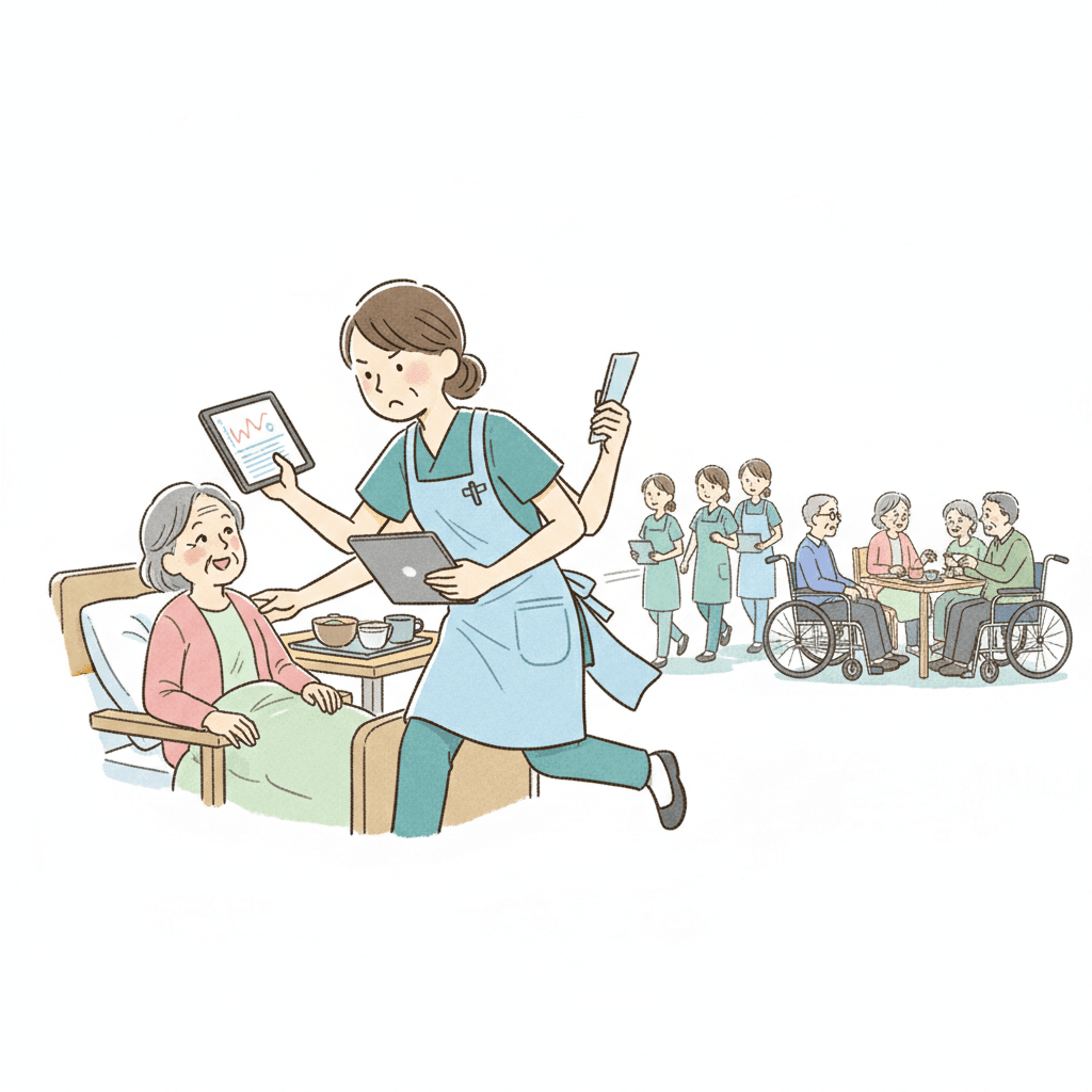 日勤のみ介護がきついと感じる場面のイラスト