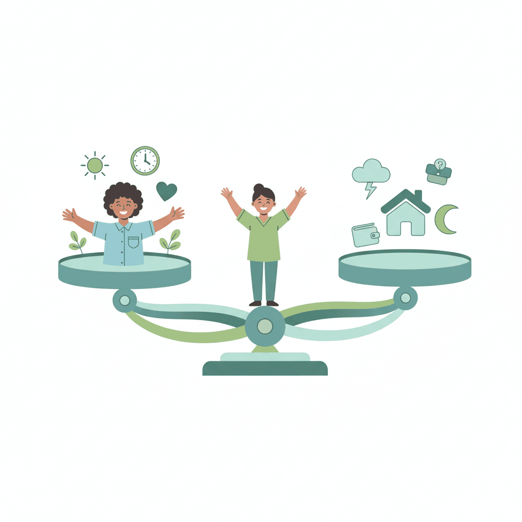 日勤のみで働くメリット・デメリットのイラスト