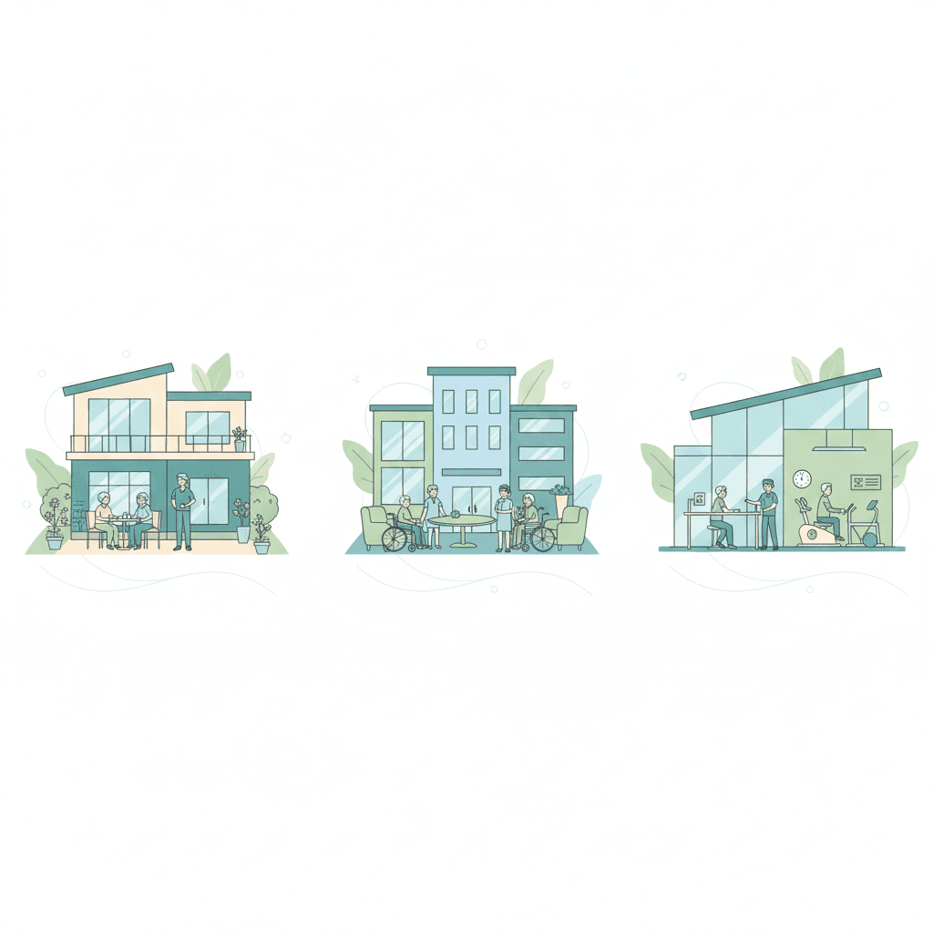 有料老人ホームと他施設を比較するイラスト