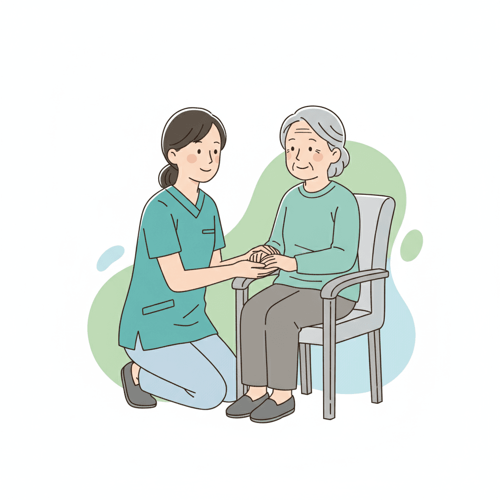 認知症ケア専門士として高齢者に寄り添うケアを提供するイメージイラスト