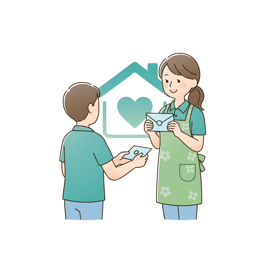 処遇改善加算を受け取るパート介護職員のイラスト