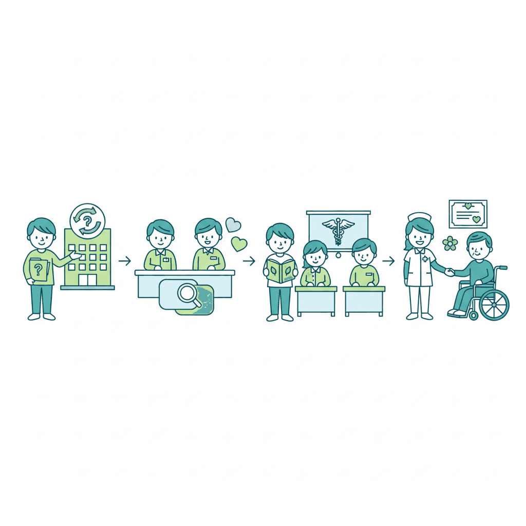 ハローワークで初任者研修を受講する流れのイラスト