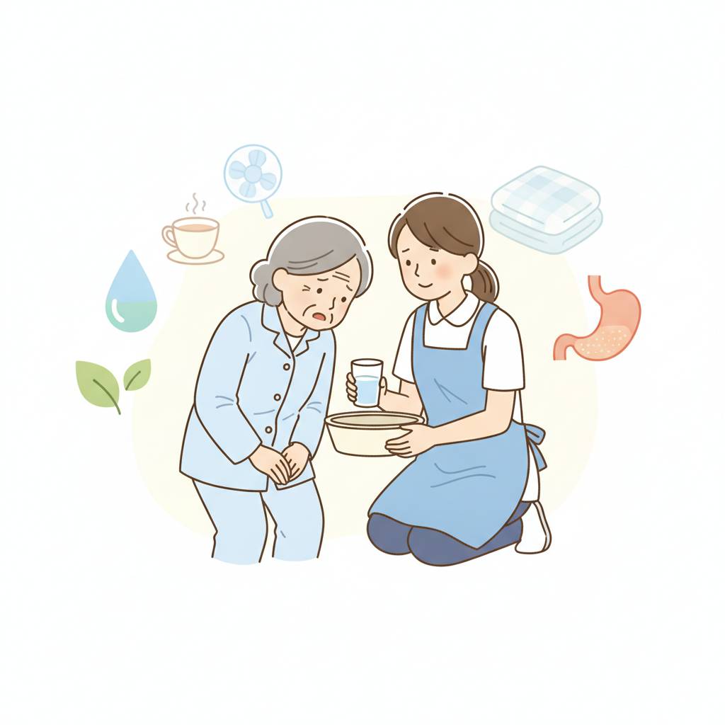 高齢者の吐き気・嘔吐｜原因と家庭での対応・脱水/誤嚥の注意・受診の目安