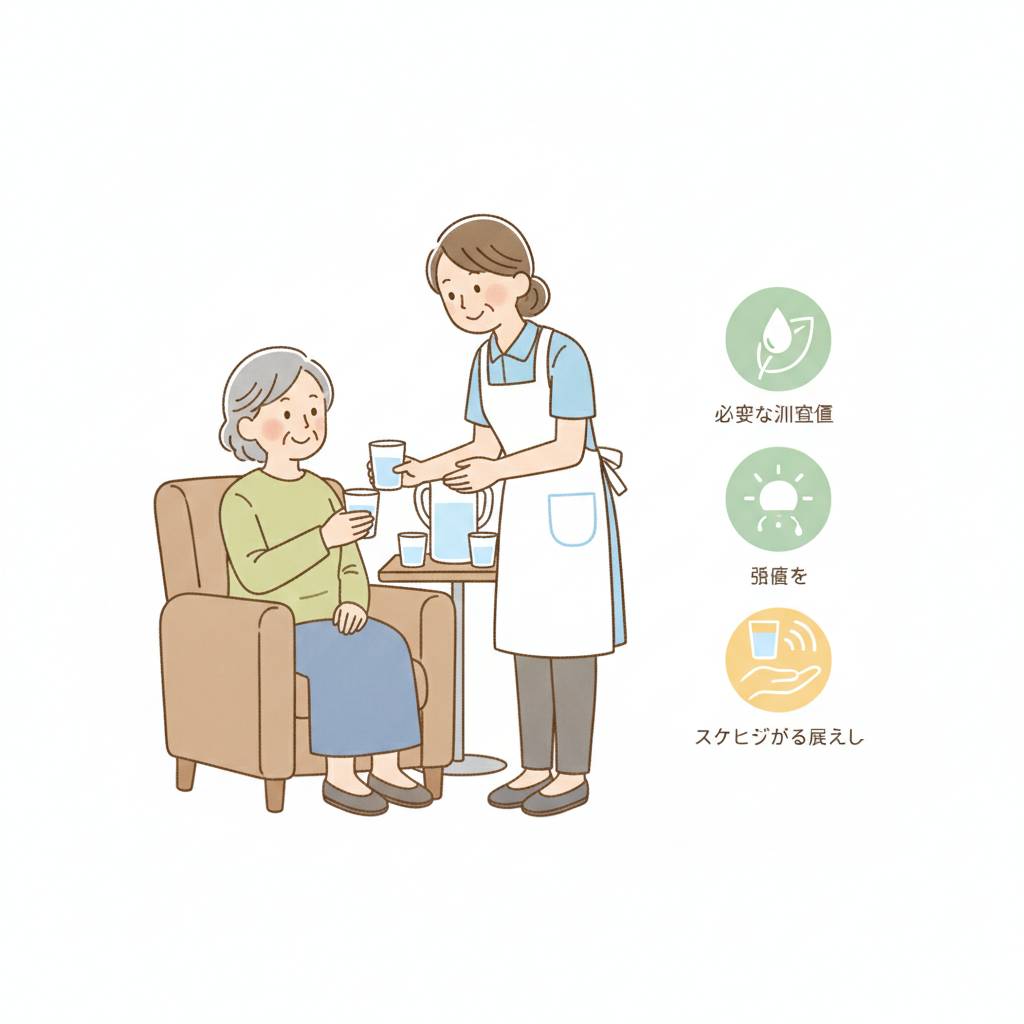 施設での水分管理と脱水予防|介護職が押さえる必要水分量・脱水サイン・拒否時の工夫