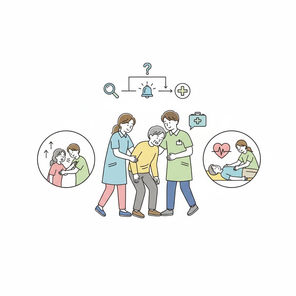 介護現場の緊急時対応|急変・転倒・誤嚥・窒息・意識消失への手順と通報・BCP連動