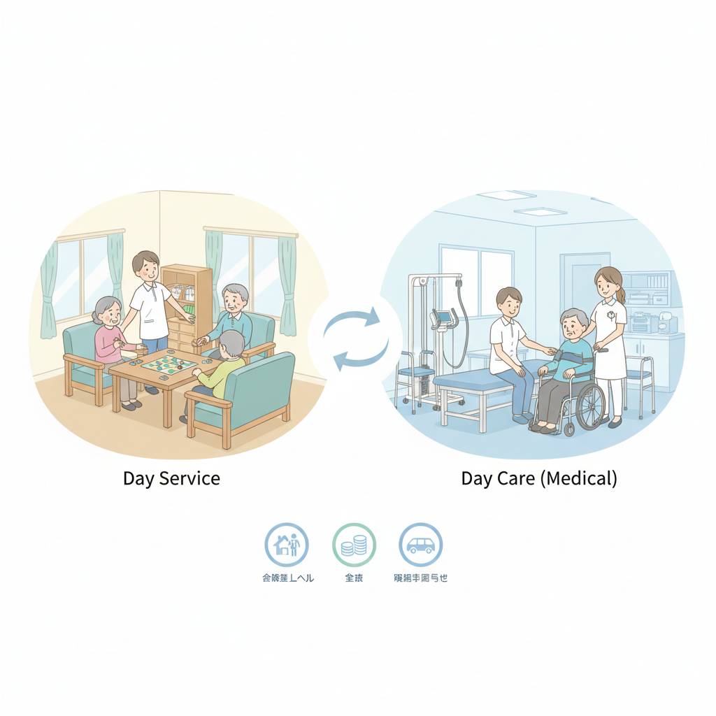 デイサービスとデイケアの違いと使い分け｜要介護度別の選び方・費用・送迎範囲を完全比較