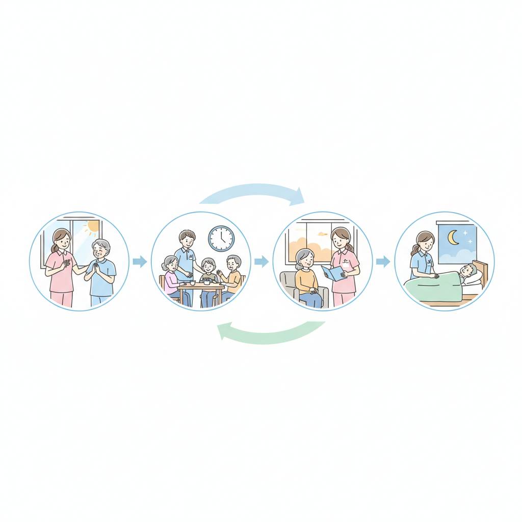 介護医療院の介護職の1日の流れ｜早番・日勤・遅番・夜勤の時間帯別スケジュール【2026年版】