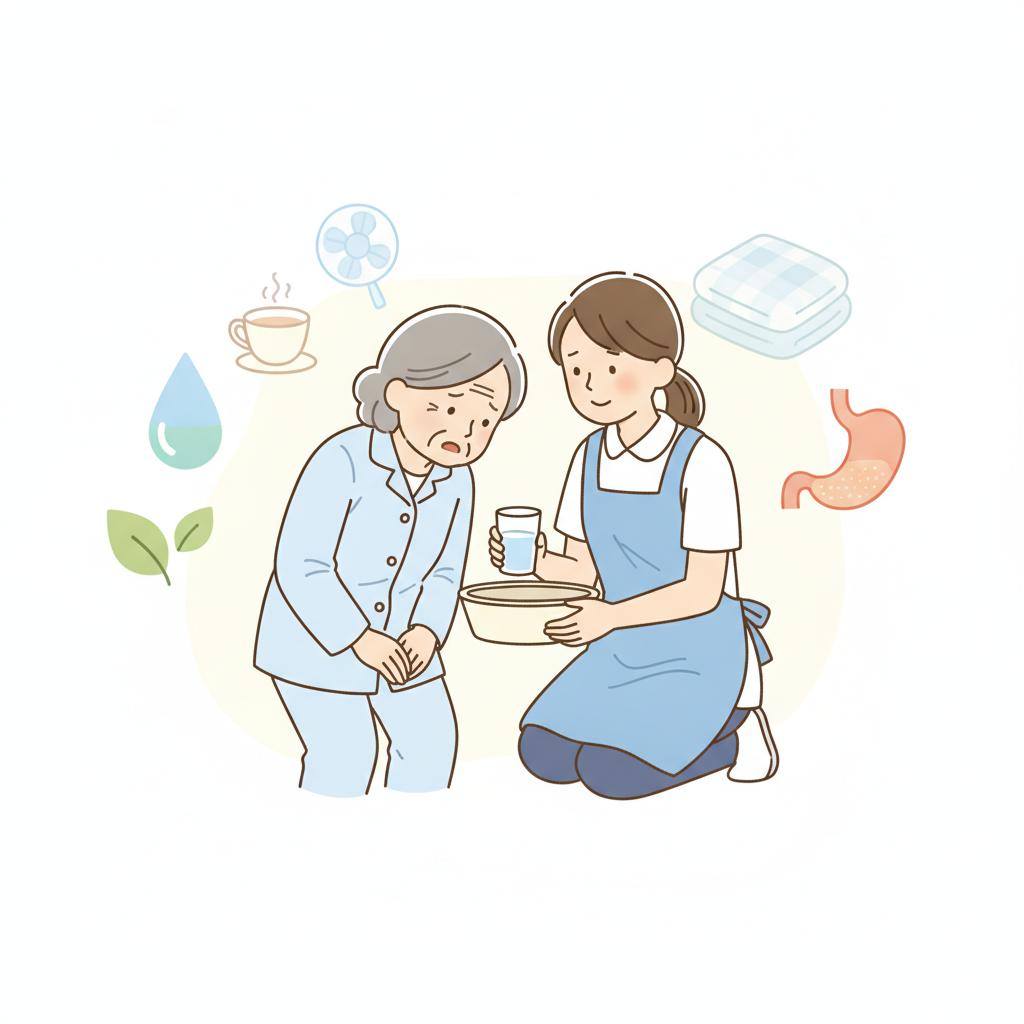 高齢者の吐き気・嘔吐|原因と家庭での対応・脱水/誤嚥の注意・受診の目安