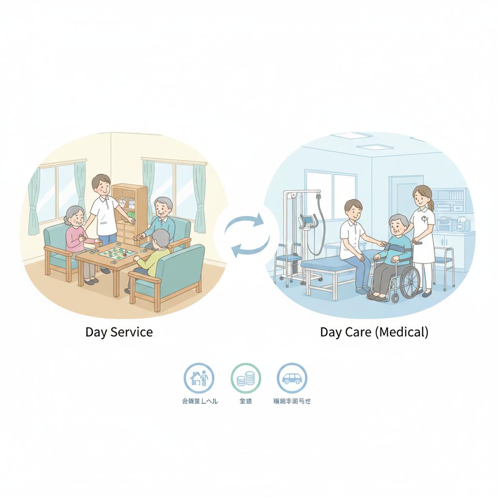 デイサービスとデイケアの違いと使い分け｜要介護度別の選び方・費用・送迎範囲を完全比較
