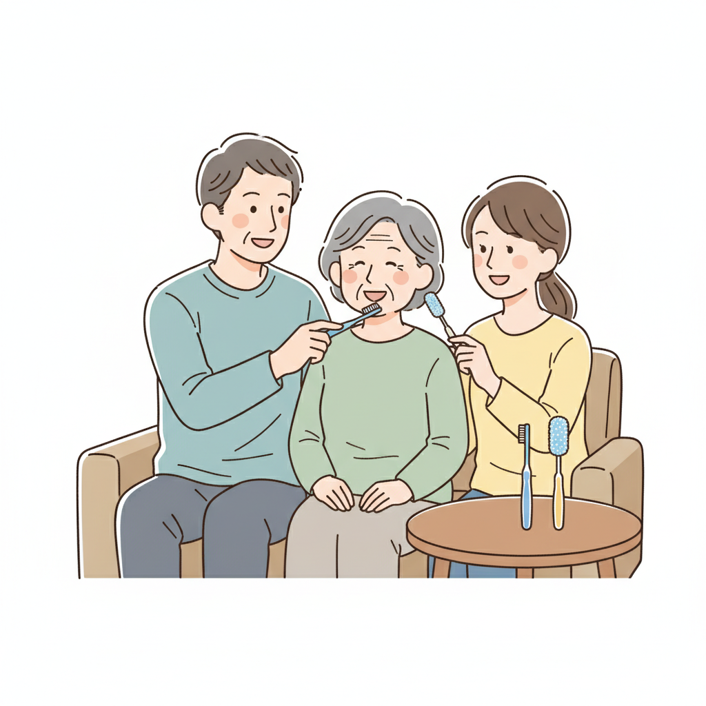 家族で行う高齢者の口腔ケア|歯ブラシ・スポンジブラシの使い分けと拒否への対応