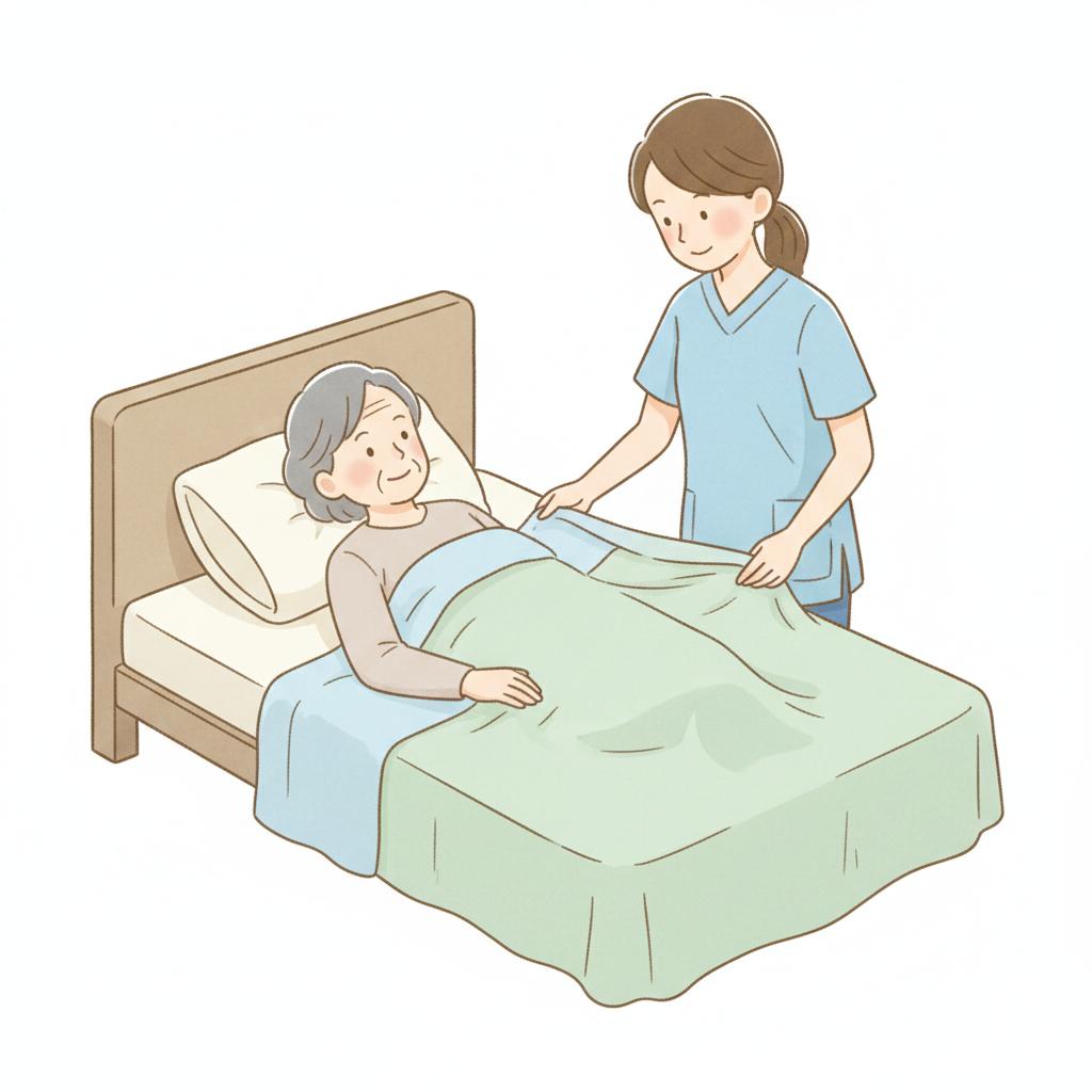 介護のベッドメイキング｜臥床したままできるシーツ交換の手順と、しわ・褥瘡を防ぐ整え方